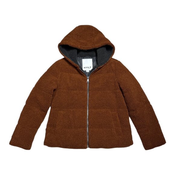 NVLT Sherpa Fleece Brown Streetwear Teddy Jacket Winter Parka Coat Womens Small - Picture 1 of 5
